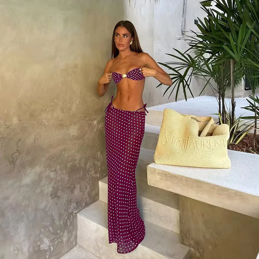 3 Piece Bikini Sets Spaghetti Strap Swimsuits 2025 Women Sexy High Split Beachwear Long Skirt Bathing Suit Summer Vacation Wear