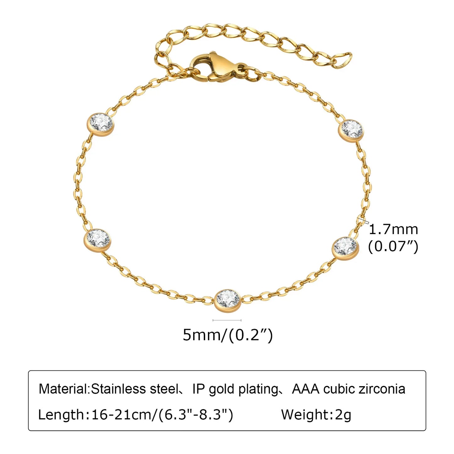 Trendy Chain Bracelets for Women Girls Lady, Stainless Steel Thin Chain Wristband Bling CZ Stone, Chic bracelet Gifts To Her