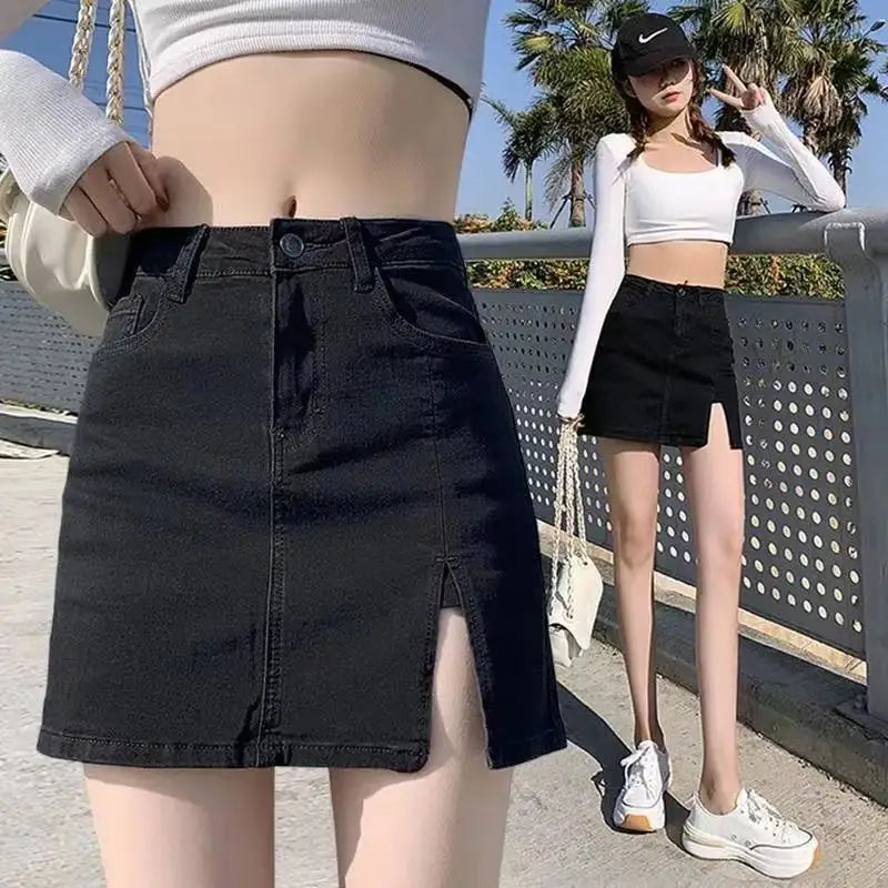 Very Shorts Sexy Mini Pants Skirt Womens 2024 Hip High Waist Tight Korean Style Fashion Summer Jean Skirts for Women Denim Black