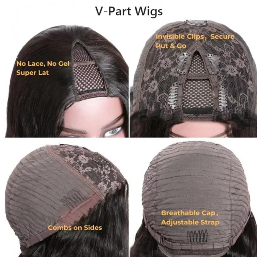 Kinky Straight Human Hair Wig V Part Wig Human Hair For Women U Part No Leave Out V Shape Brazilian Wig Without Glue Half Wigs