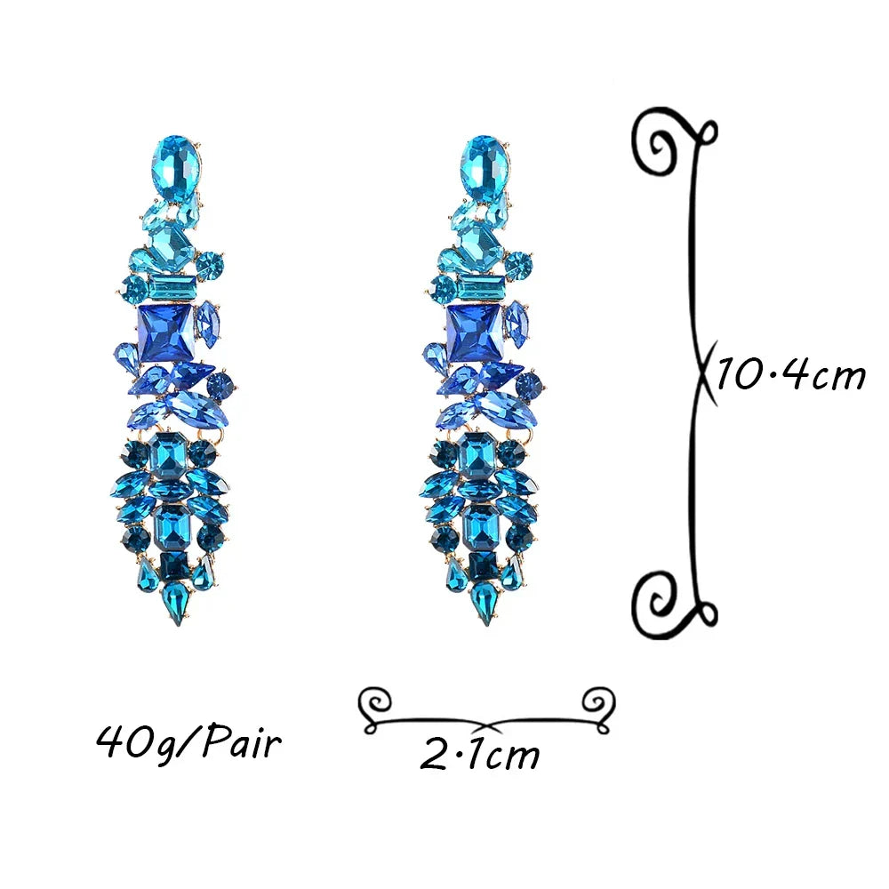 Luxury Elegant Crystal Drop Earrings For Women Rhinestone Pendant Earrings Statement New Design Jewelry