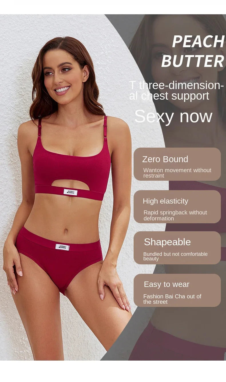 Womens Bikini Set Bra Low Waist Panties Solid Seamless Bralette Sexy Lingeries Suit Sport Brassiere Female Underwear Set