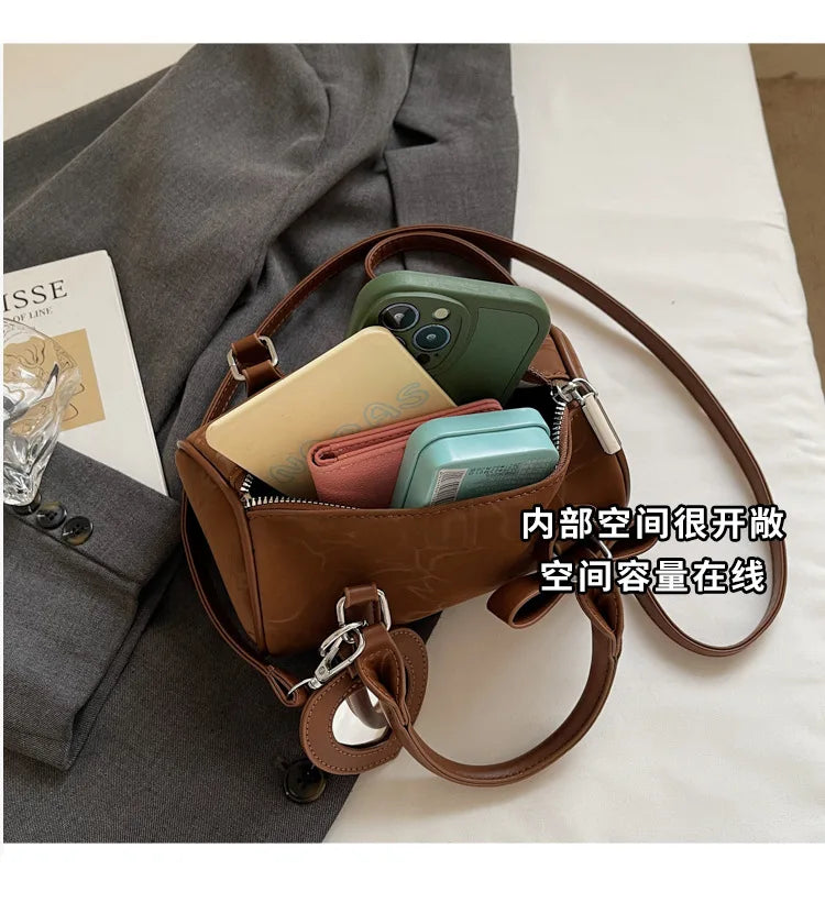 2025 Bow-Embellished Boston Bag Women Fashion Shoulder Crossbody Purse Stylish Cylinder Handbag for Work Travel Outings