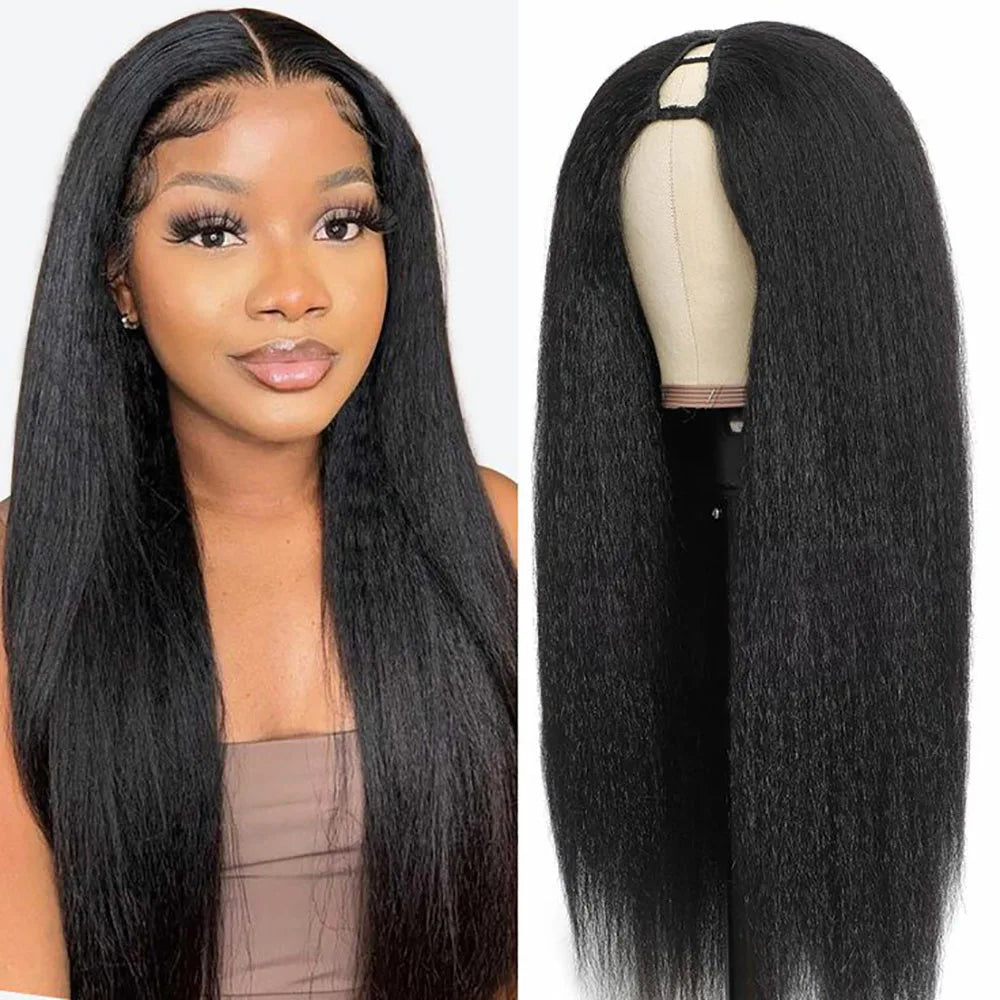 U V Part Wig Human Hair No Leave Out No Glue Kinky Straight U Part Wig Glueless Yaki Straight Human Hair Wigs For Women Virgin