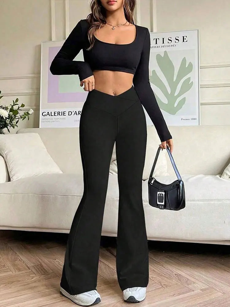 Black Sexy Women's Trousers New Summer Streetwear Fashion Casual Slim Versatile Skinny Pants Elegant Female Knitted Bell Bottoms