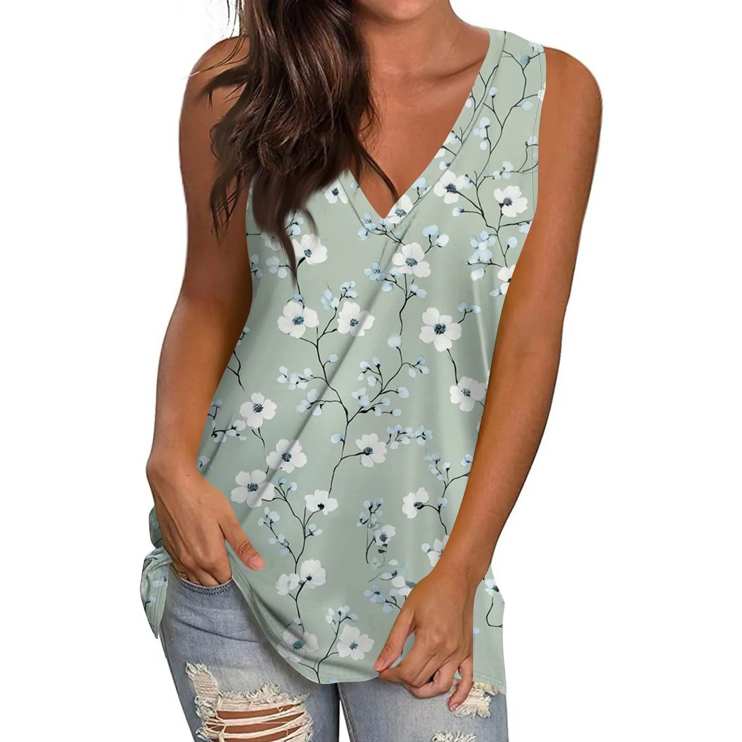 Tank Tops for Women 2025 Summer Sleeveless V Neck Blouses Plus Size Cotton Shirts Casual Vest Tops Beach Clothes Womens Pullover