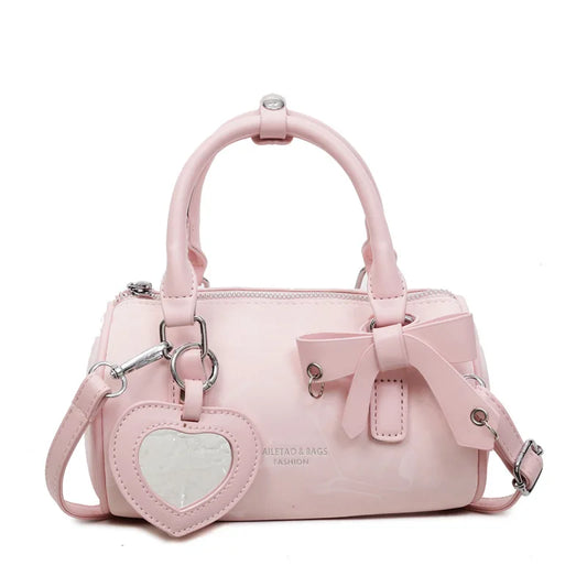 2025 Bow-Embellished Boston Bag Women Fashion Shoulder Crossbody Purse Stylish Cylinder Handbag for Work Travel Outings