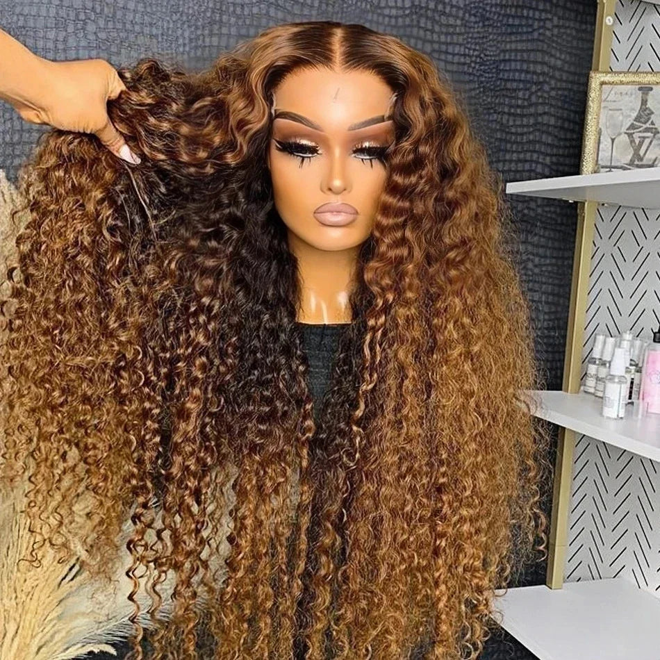 4/27 Curly Wigs 13x4 Highlight Deep Wave Wig Human Hair Ombre Honey Blonde Brown Colored Brazilian Water Wave Human Hair Wig