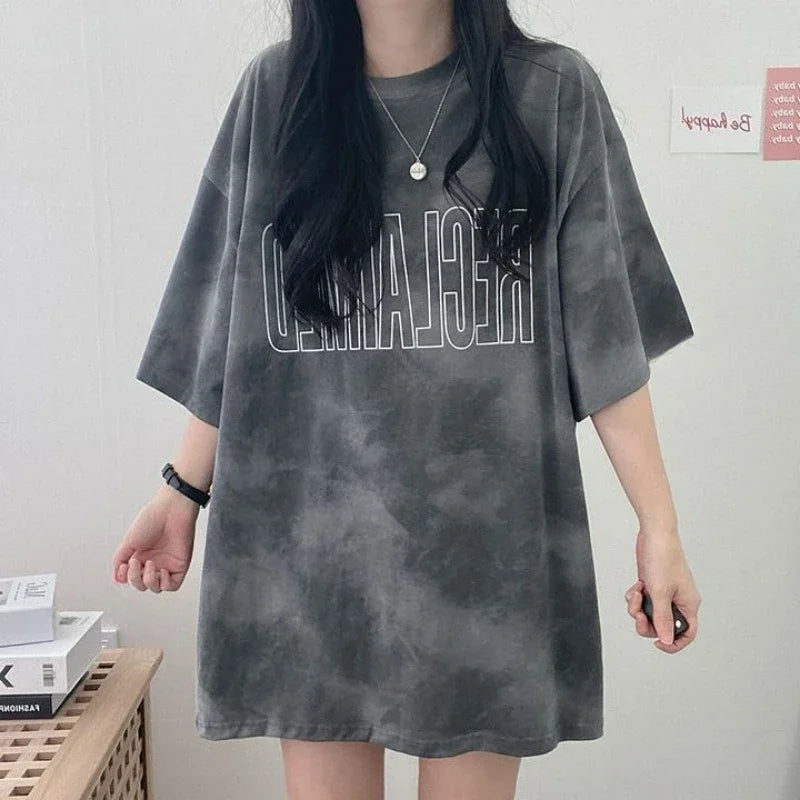 Tops Woman Summer Outfit Short Sleeve Blue T Shirt For Women Graphic Goth Women's Cheap Clothing And Wholesale Sales Clothes