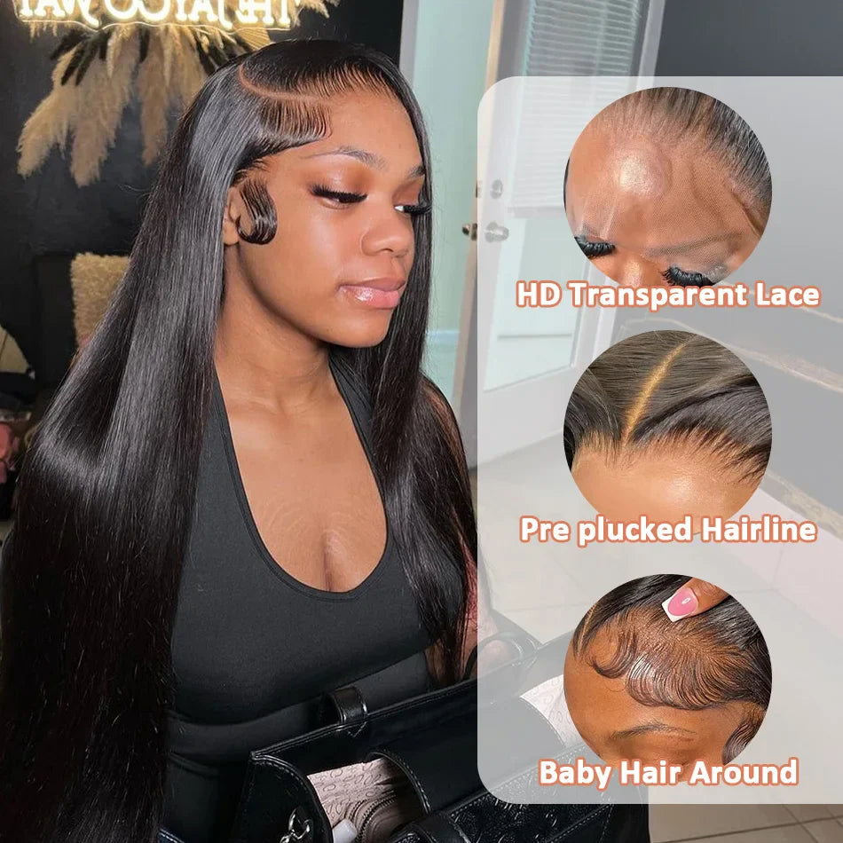 30 36 Inch Bone Straight 13x4 13x6 Hd Transparent Lace Front Human Hair Wigs Brazilian 200 Density Ready to Go Human Frontal Wig