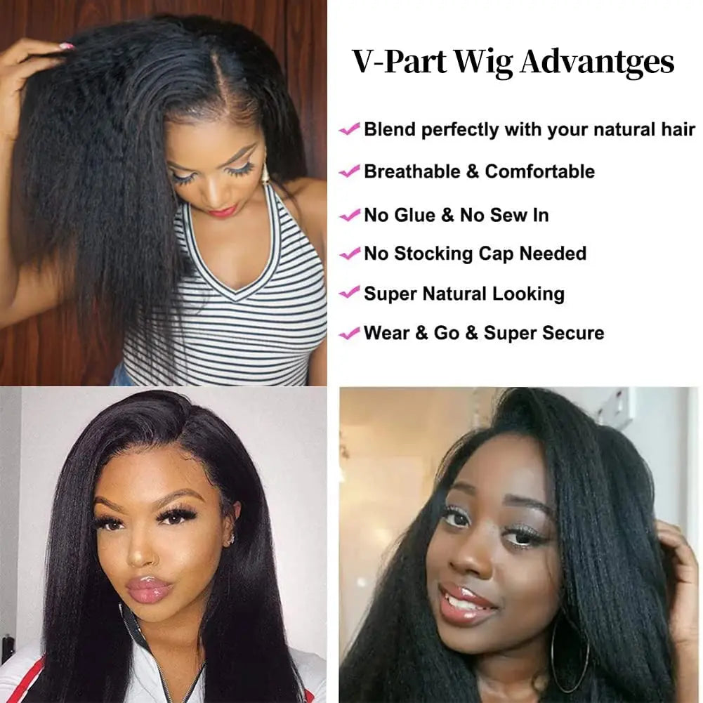 U V Part Wig Human Hair No Leave Out No Glue Kinky Straight U Part Wig Glueless Yaki Straight Human Hair Wigs For Women Virgin