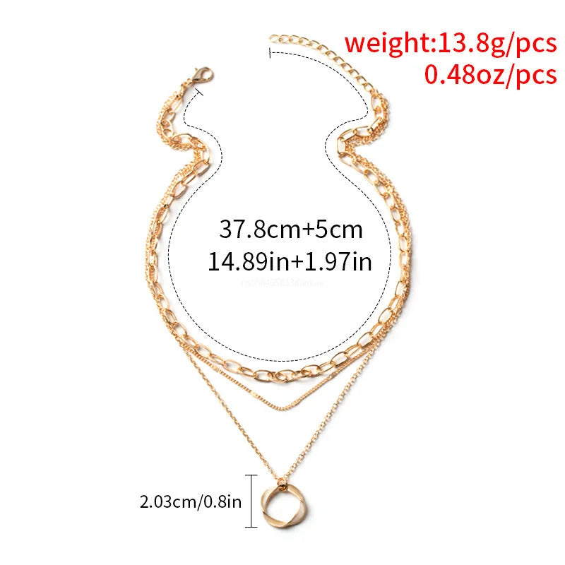 Multilayer Pendant Necklace on Neck Chain Women Alloy Circle Star Charm Layered Necklace Vintage Female Neck Jewelry choker