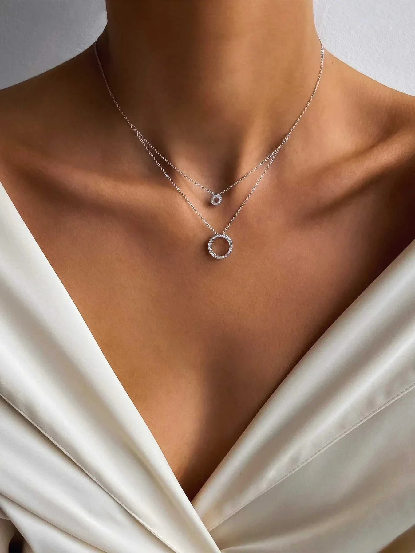 Delicate Layered Necklace Set with Sparkling Round Pendant Dainty Collarbone Chains for Women Minimalist Style