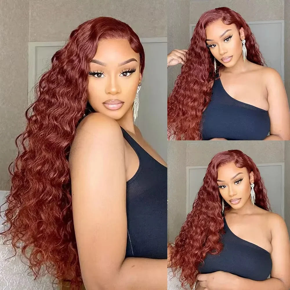 Reddish Brown 13x4 Deep Curly Lace Front Human Hair Deep Wave Frontal Wig 30 Inch Hd Lace Water Wave Brazilian Wigs For Women
