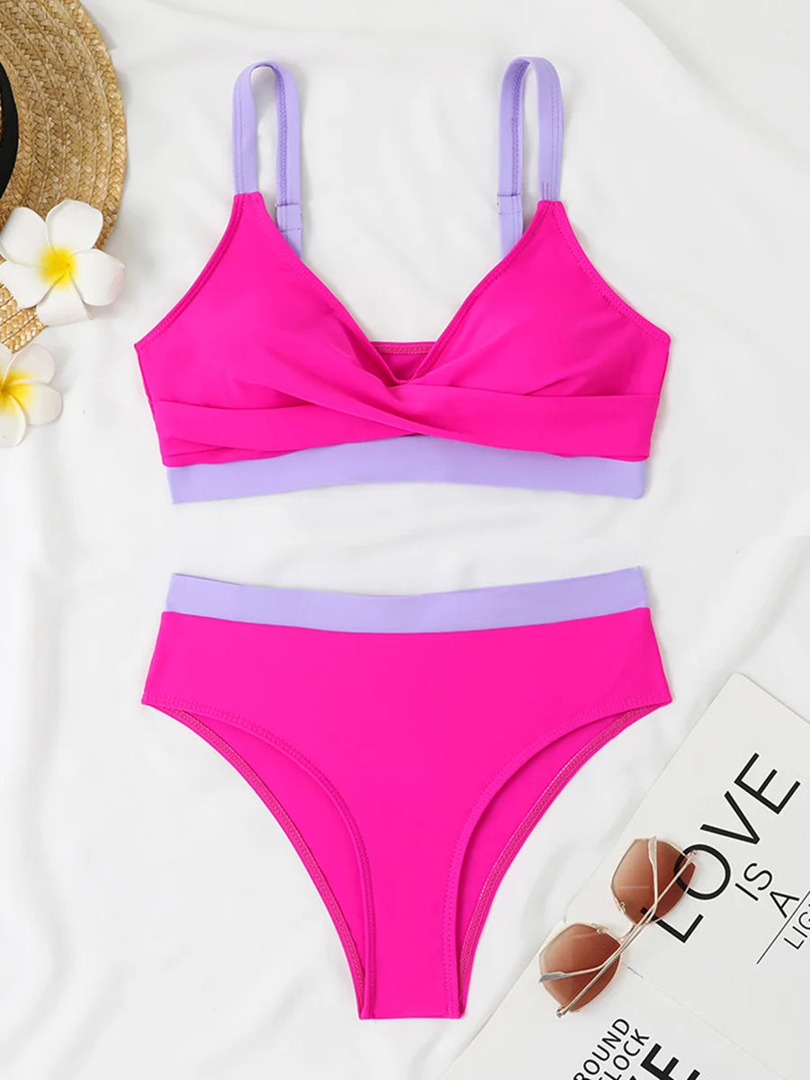 2025 Strappy Bikini High Waist Swimsuit Women Sexy Solid Swimwear Female Bathers Swimming Bathing Swimming Swim Suit Beachwear