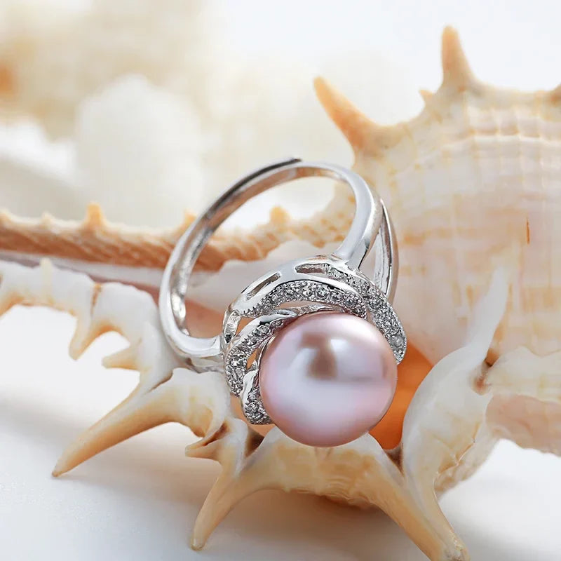 Top Quality AAAA Freshwater Pearl Ring for Women Adjustable Ring with Purple Big Pearl 10-11mm Natural Pearl Jewelry New