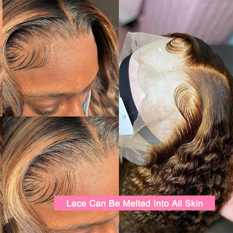 Deep Curly Wigs Human Hair Highlight 13x4 Lace Front Human Hair Wigs Colored Transparent Water Wave Lace Frontal Wig For Women
