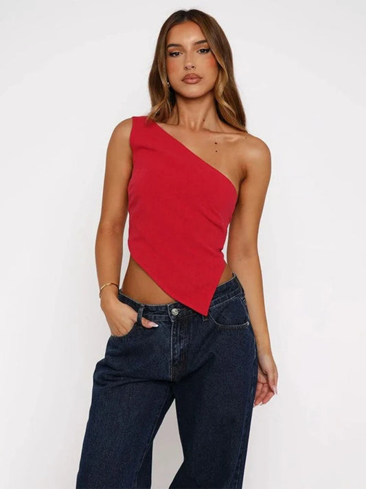 Inclined Shoulder Halter Top Asymmetrical Crop Tops Bandage Y2k Clothes Backless Hot Tops For Women Streetwear Tie Back Corset