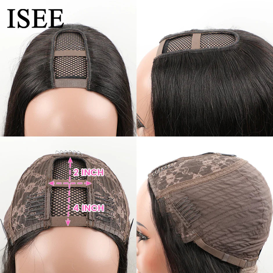 Straight U Part Wigs For Women Human Hair Malaysian Straight Human Hair Wigs 180% Density ISEE HAIR U Shape Wigs Without Glue