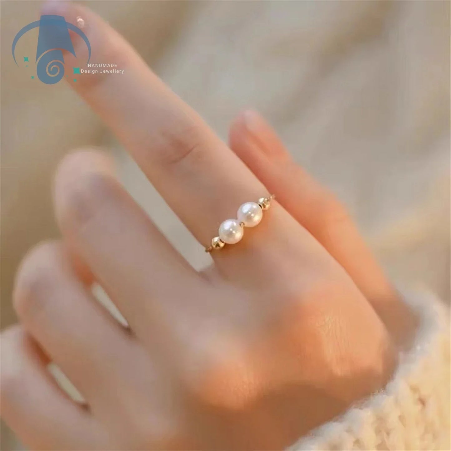 Elegant Minimalist Pearl Ring for Women Adjustable Open Band Simple Dainty Pinky Ring Luxury Trendy Stackable Jewelry Gift Idea