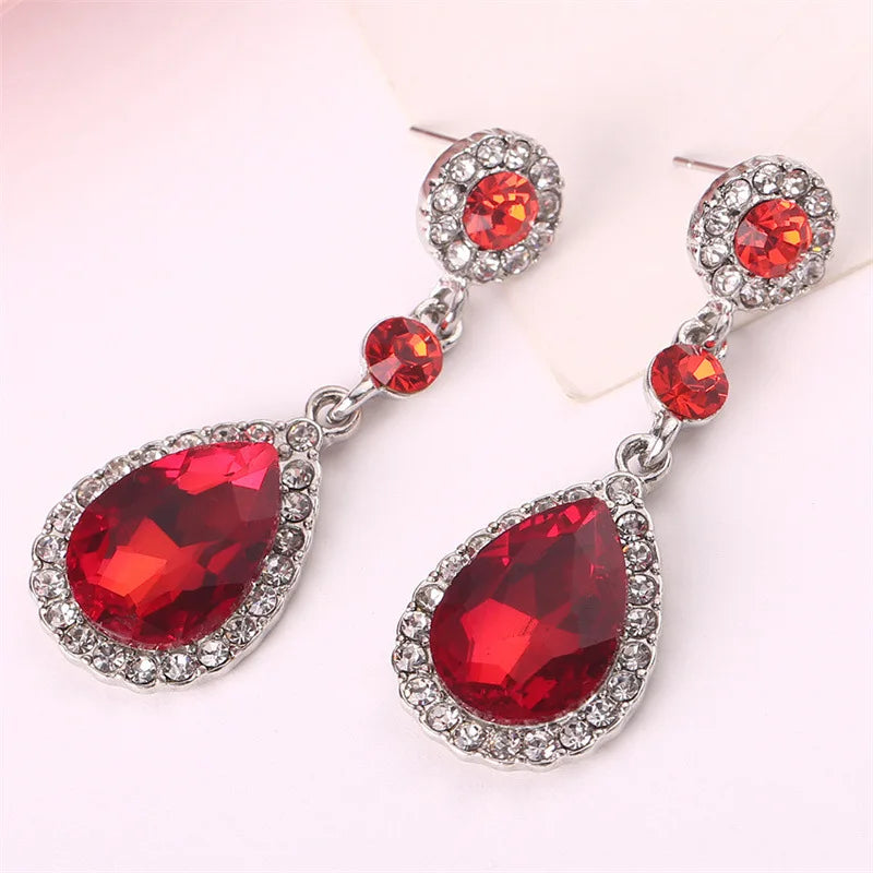 Luxury Bridesmaid Crystal Drop Earrings for Wedding Party Zircon Water-Drop Dangle Earrings Geometry Round Fashion Jewelry Gift