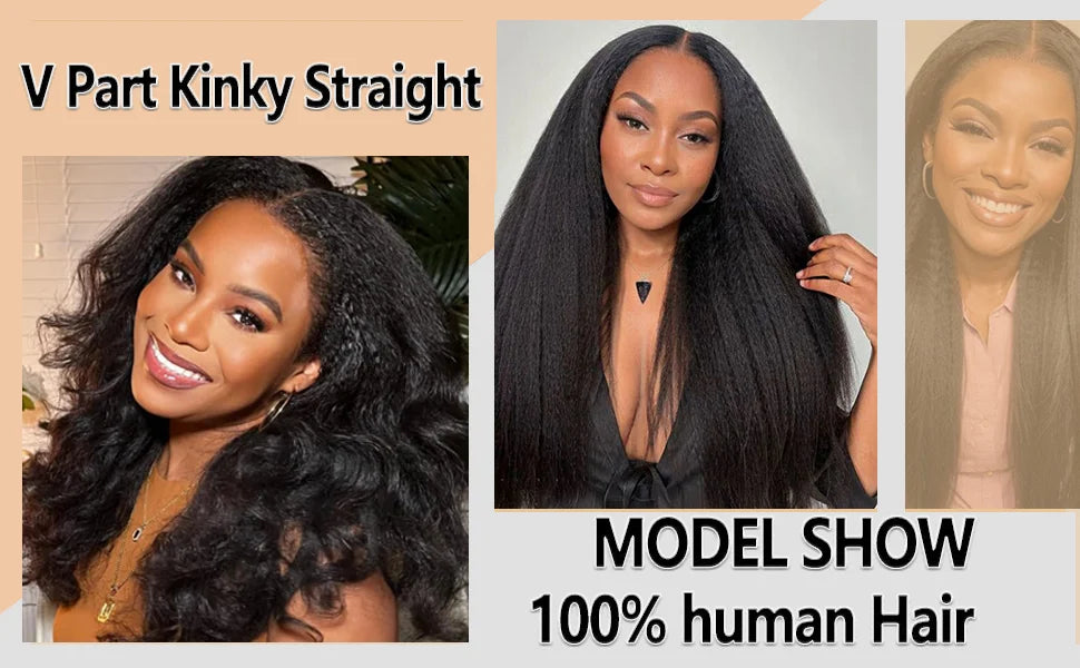 U V Part Wig Human Hair No Leave Out No Glue Kinky Straight U Part Wig Glueless Yaki Straight Human Hair Wigs For Women Virgin