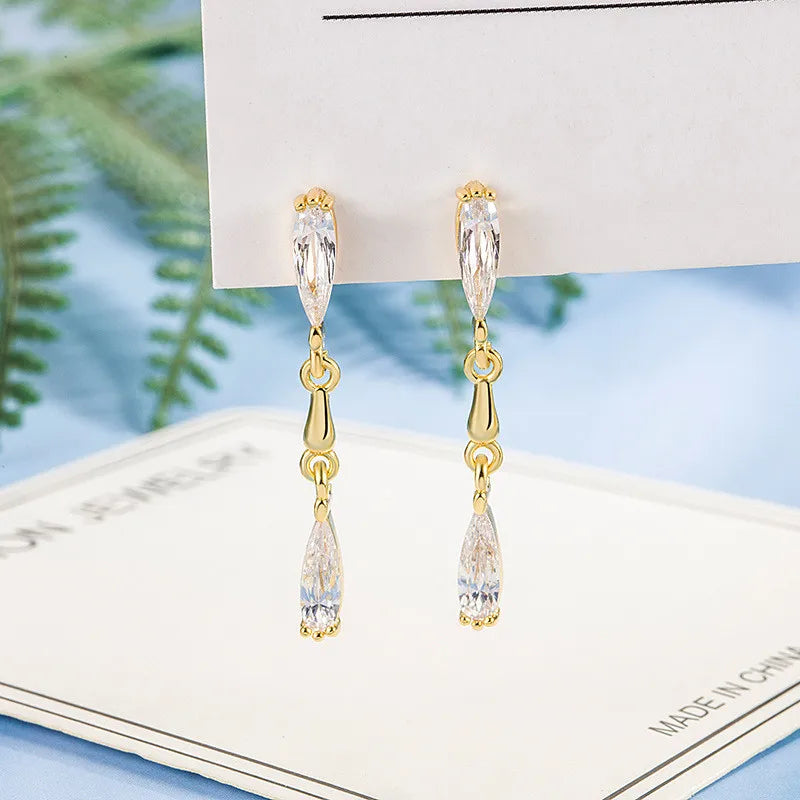 Luxury Leaf Crystal Long Earrings Women Fashion Rhinestone Drop Earring Accessories Statement Gold Color Brincos Shiny Jewelry