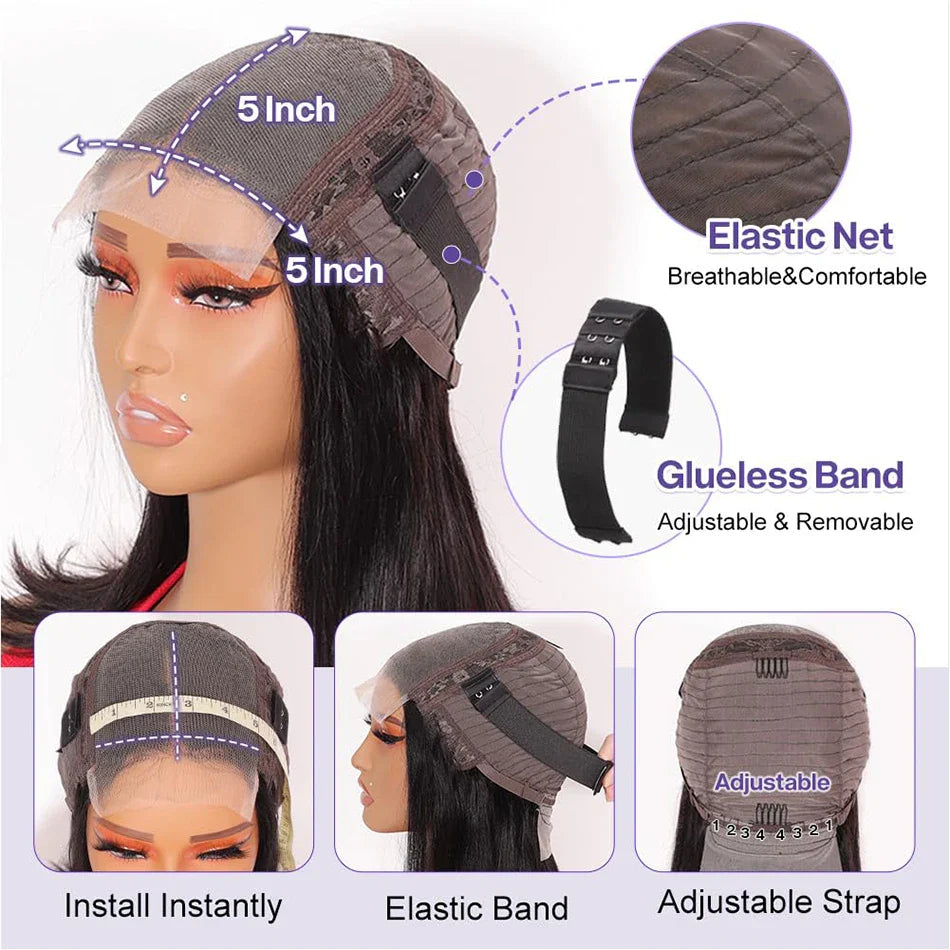 300% Density Super Double Drawn Bone Straight Virgin Human Hair Wigs 4x4 2x6 5x5 Wear And Go Wigs Silky Human Hair Pre Plucked