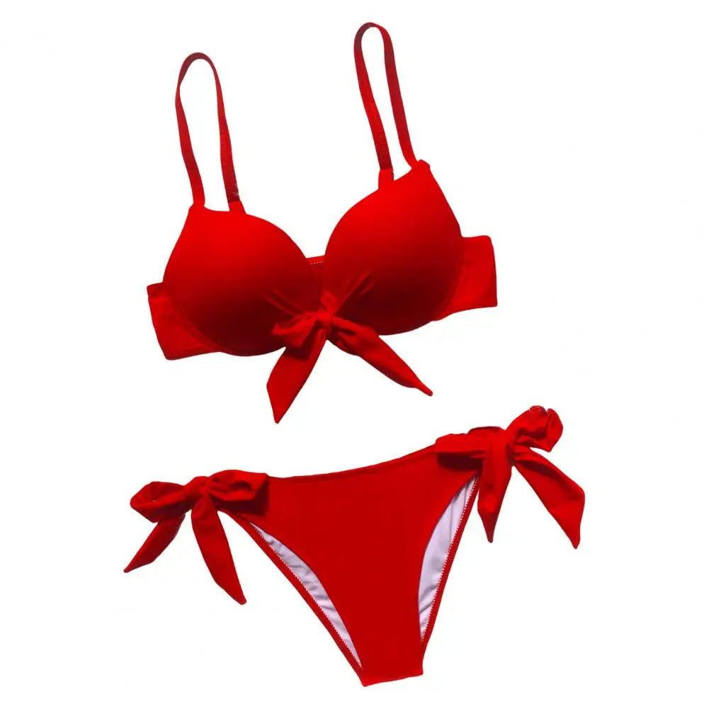 Summer Bikini Set Strappy Beachwear Women's Bikini Set Padded Sling High Waist Swim Solid Color Lace-up Summer Swimwear
