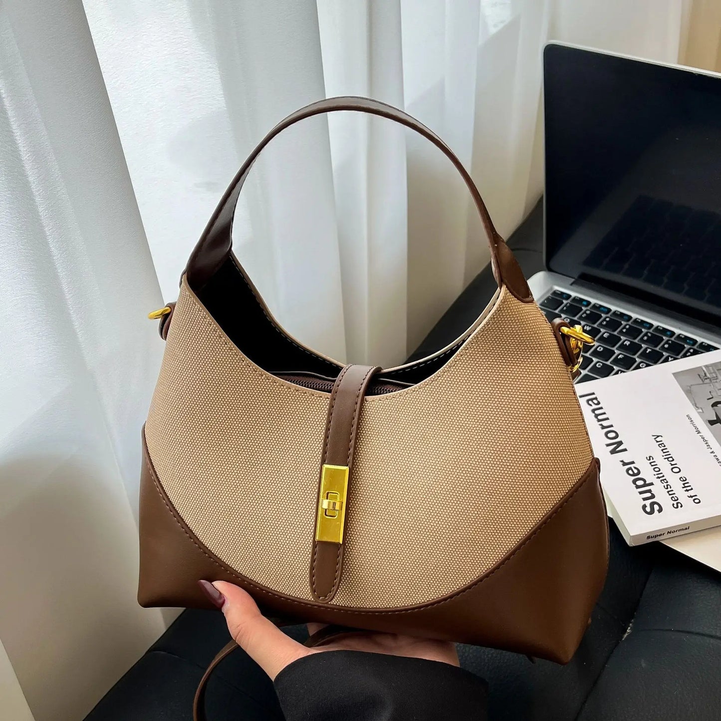 2025 Colorblock Baguette Bag for Women - Boho Vegan Crossbody, Adjustable Shoulder Clutch & Minimalist Commuter Chic