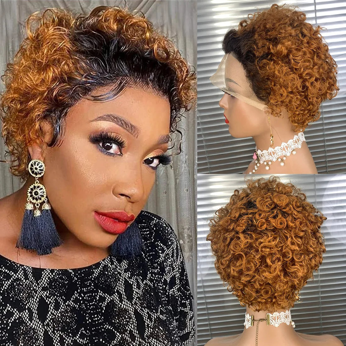 13x1 Curly Human Hair Lace Frontal Wig Pixie Cut Curly Lace Front Human Hair Wigs for Women Brazilian Human Hair Wig Sale