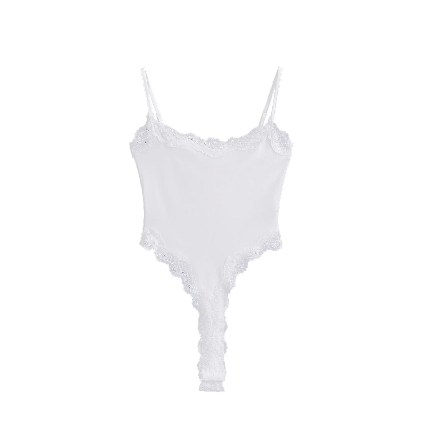 Sexy Bodysuit Tops For Women 2025 Summer Y2k Clothes Lace Panel BodySuits Women Solid Color Cami Bodysuit Backless Lace Top Pink