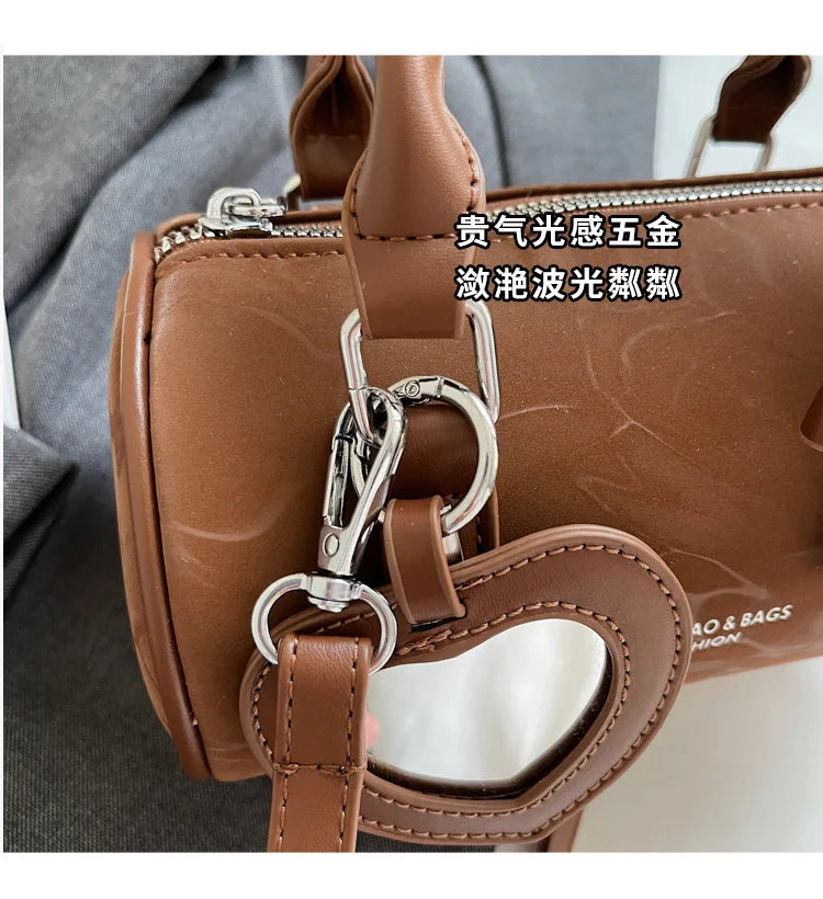 2025 Bow-Embellished Boston Bag Women Fashion Shoulder Crossbody Purse Stylish Cylinder Handbag for Work Travel Outings