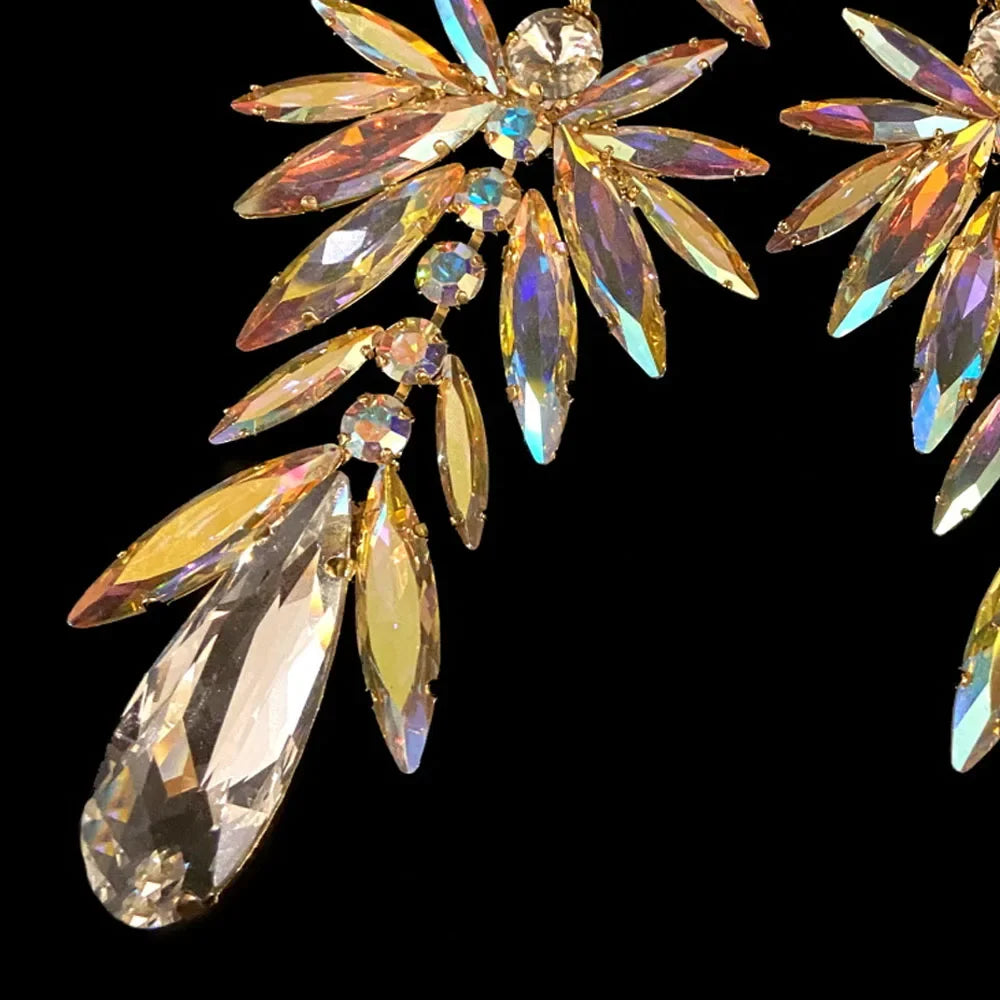 Luxury AB Rhinestone Drop Dangle Earrings Party Accessories Fashion Shiny Large Size Crystal Statement Earrings Wedding Jewelry