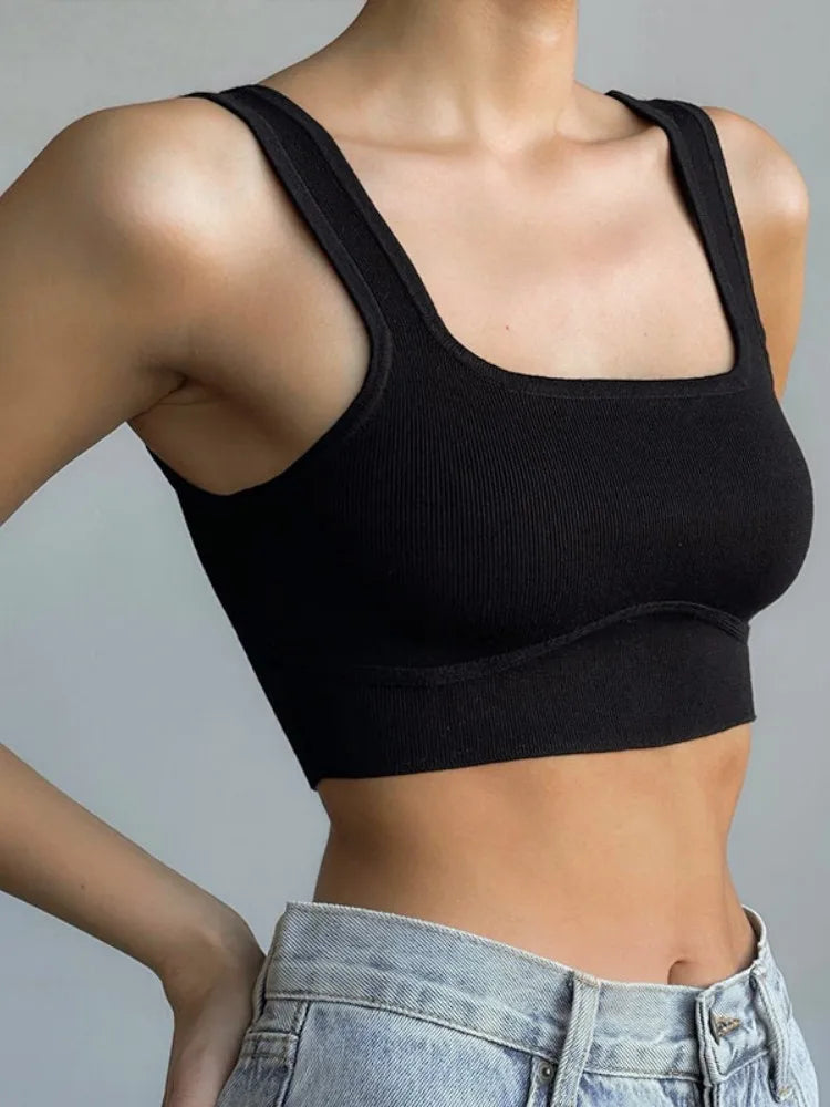 Solid White Tank Top Women Summer Clothes Square Collar Bottom Corset Sleeveless Y2k Accessories Cute Ropa De Mujer Streetwear
