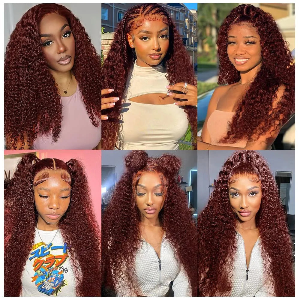 Deep Curly Wigs Human Hair Reddish Brown 13x4 13x6 Hd Lace Frontal Wig Colored Water Wave Lace Front Wig for Women 30 36 40 Inch
