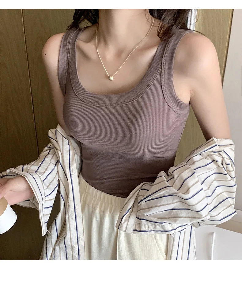 Women Tank Tops 2025 High Strecth Knitted Bottoming Shirt Soft Korean Fashion Undershirt Inner Wear Casual Ladies Tank Tops