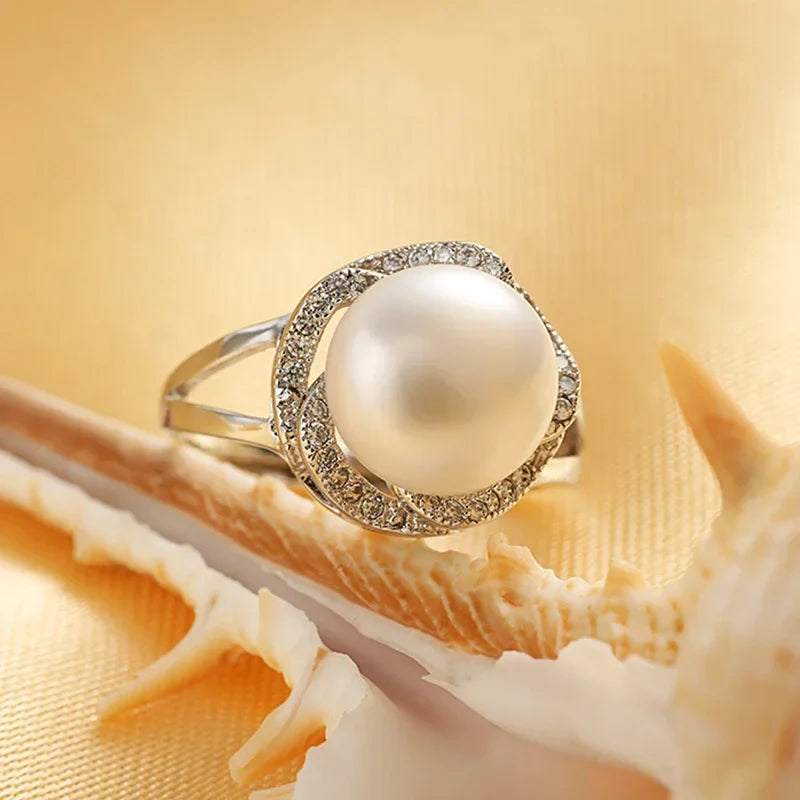 Top Quality AAAA Freshwater Pearl Ring for Women Adjustable Ring with Purple Big Pearl 10-11mm Natural Pearl Jewelry New