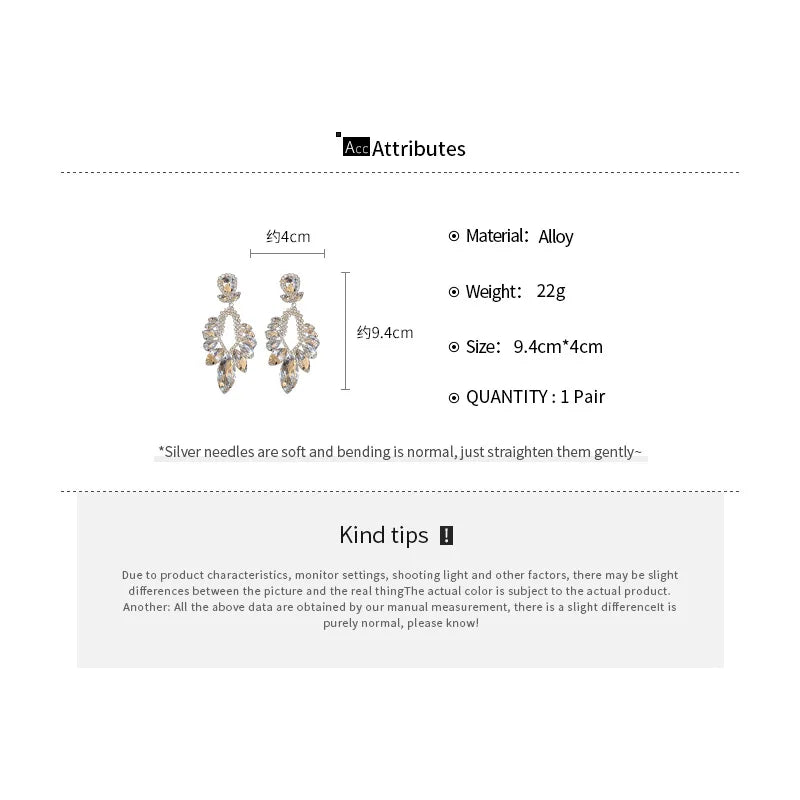Luxury Design Sparkly Full Crystal Dangle Drop Earrings for Women Exaggerated Long Earrings Female Wedding Ear Accessories