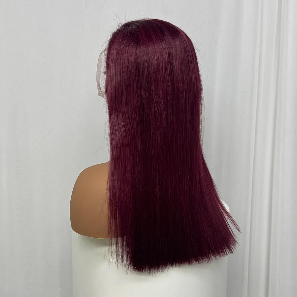 Bone Straight Human Hair Wig 350% Density 99J Glueless Lace Wigs Double Drawn 12A Hair 13x4 HD Lace Frontal Wigs