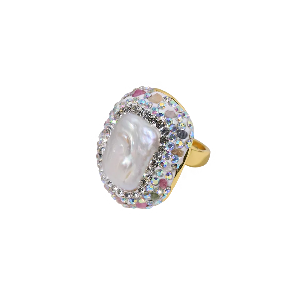 Baroque Pearl Inlaid Tourmaline Ring for Women Personalized Fashion Elegant Luxury Simple Ladies Banquet Exquisite JewelryGR0409