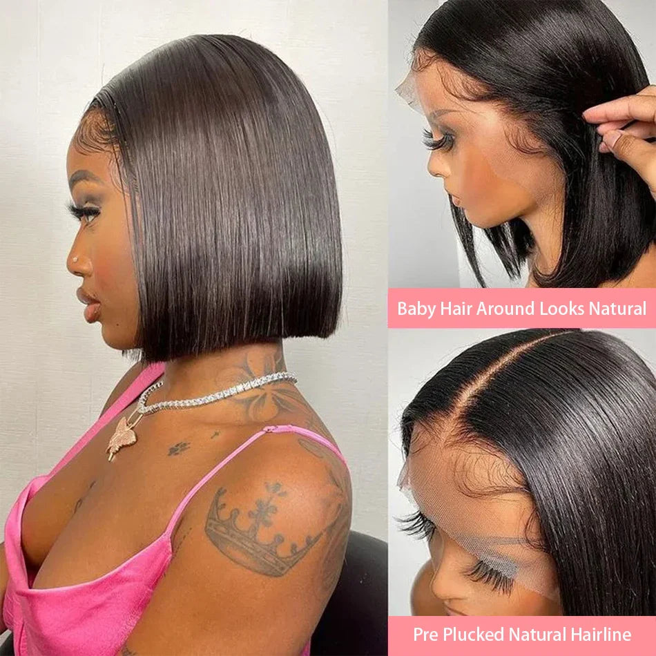 13x4 Bone Straight Bob Wig Lace Front Human Hair Wigs For Women 4x4 Short Bob Wig Lace Frontal Wig 100% Human Hair 200% Density