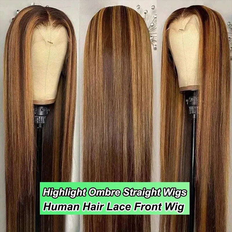 Highlight Wig Human Hair Bone Straight Blond Ombre 13x4 HD Lace Wig Colored Human Hair Frontal Wig Brazilian Wigs 200 Density