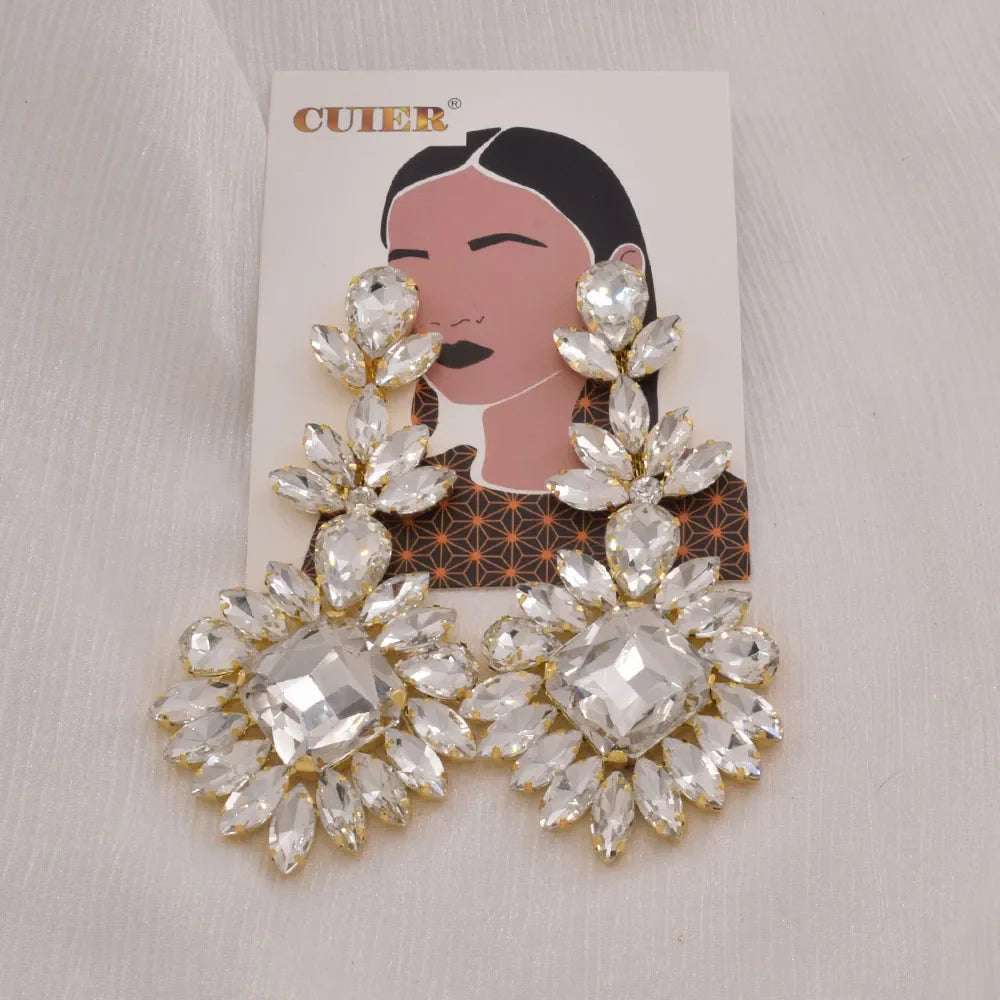 CUIER Luxury Crystal Long Drop Earrings Women Fashion Statement Earrings Wedding Party Gifts Accessory rhinestones Jewelry
