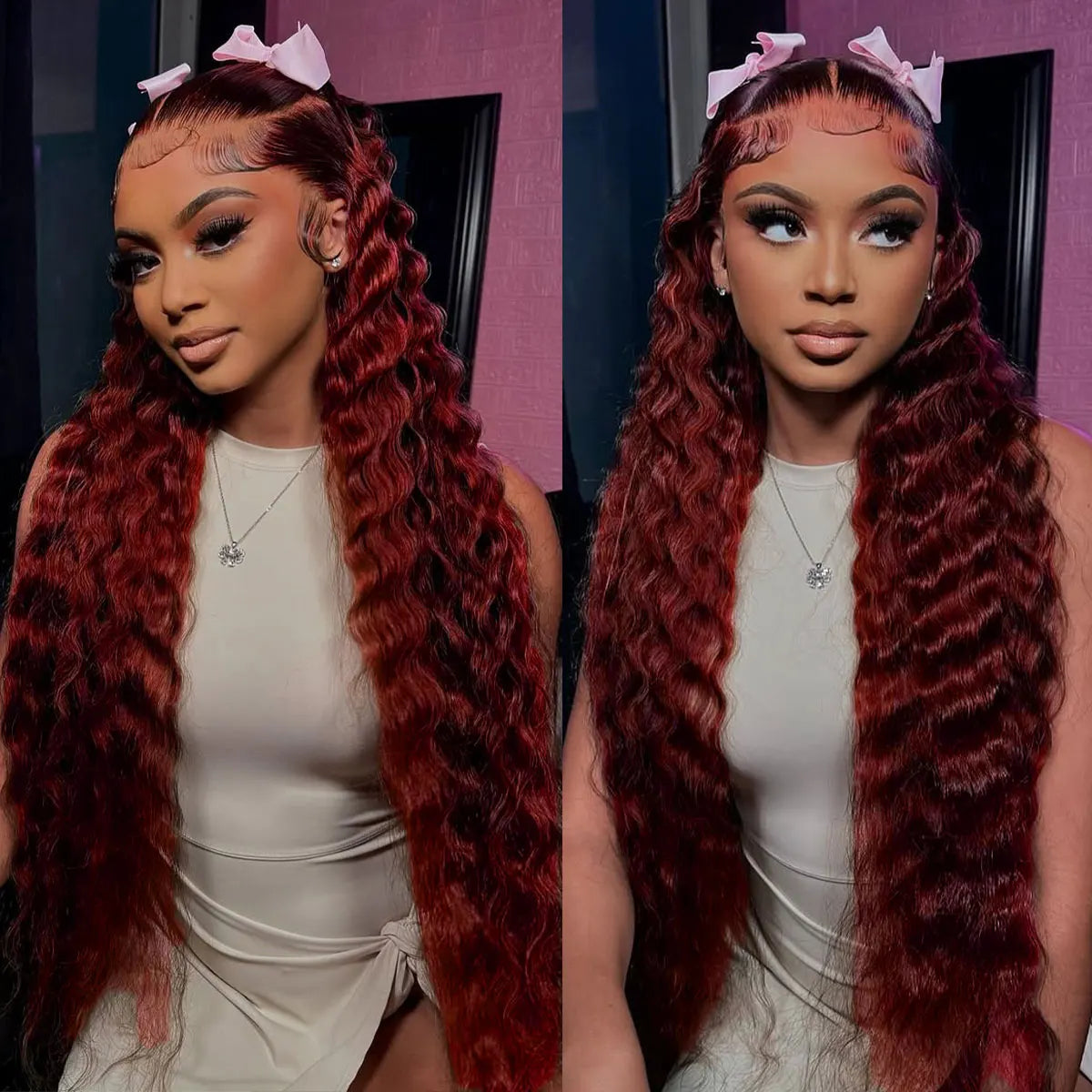 Loose Deep Wave 13x4 Hd Lace Frontal Reddish Brown Human Hair Curly Wigs Water Wave Brazilian Brown Colored Wigs For Women