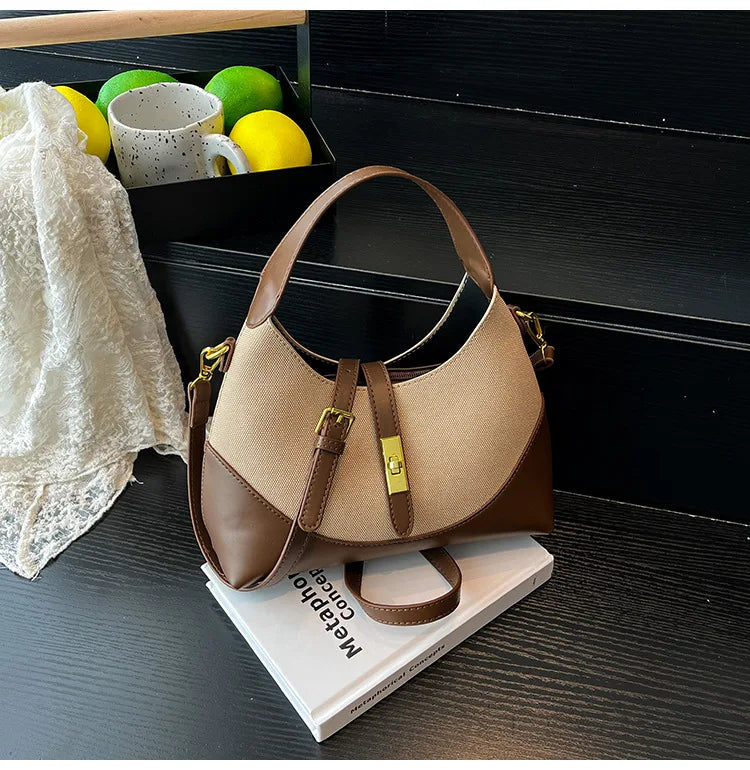2025 Colorblock Baguette Bag for Women - Boho Vegan Crossbody, Adjustable Shoulder Clutch & Minimalist Commuter Chic