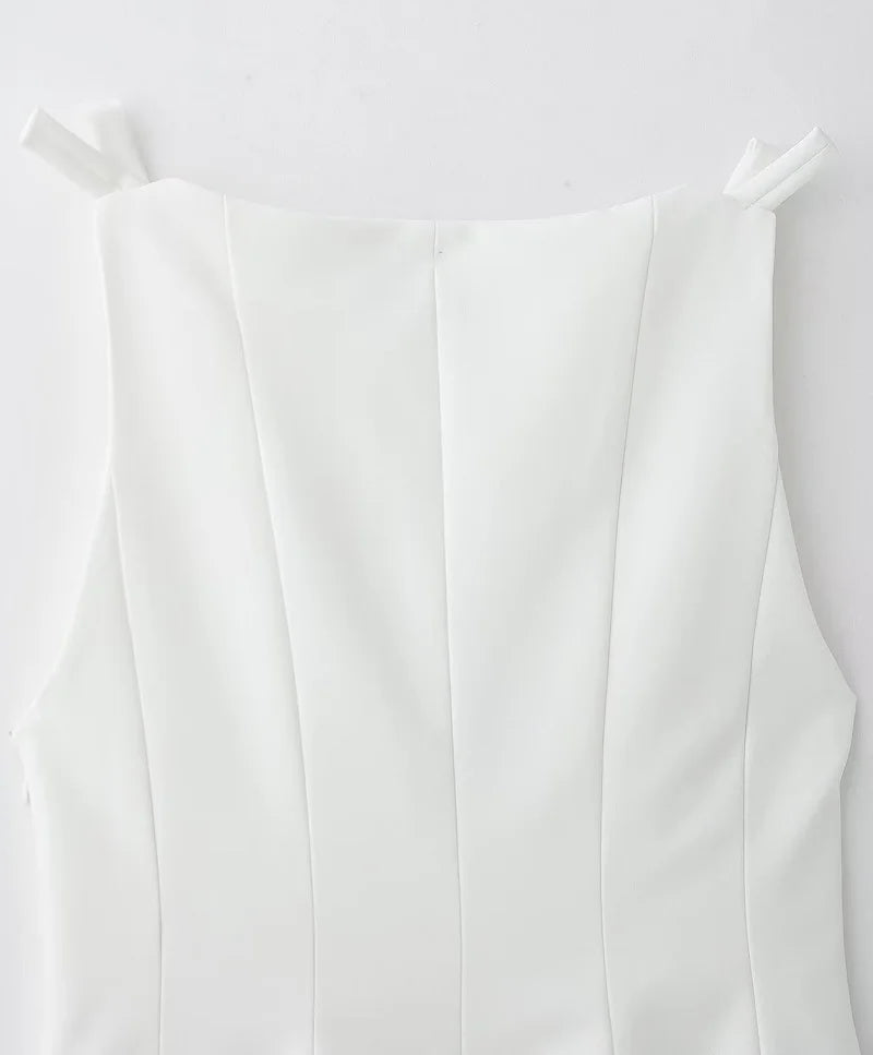 MUJER White Bow Sleeveless Tops for Women Black off Shoulder Top Female Spring Casual Tank Tops Woman 2025 Pleated Women's Tops