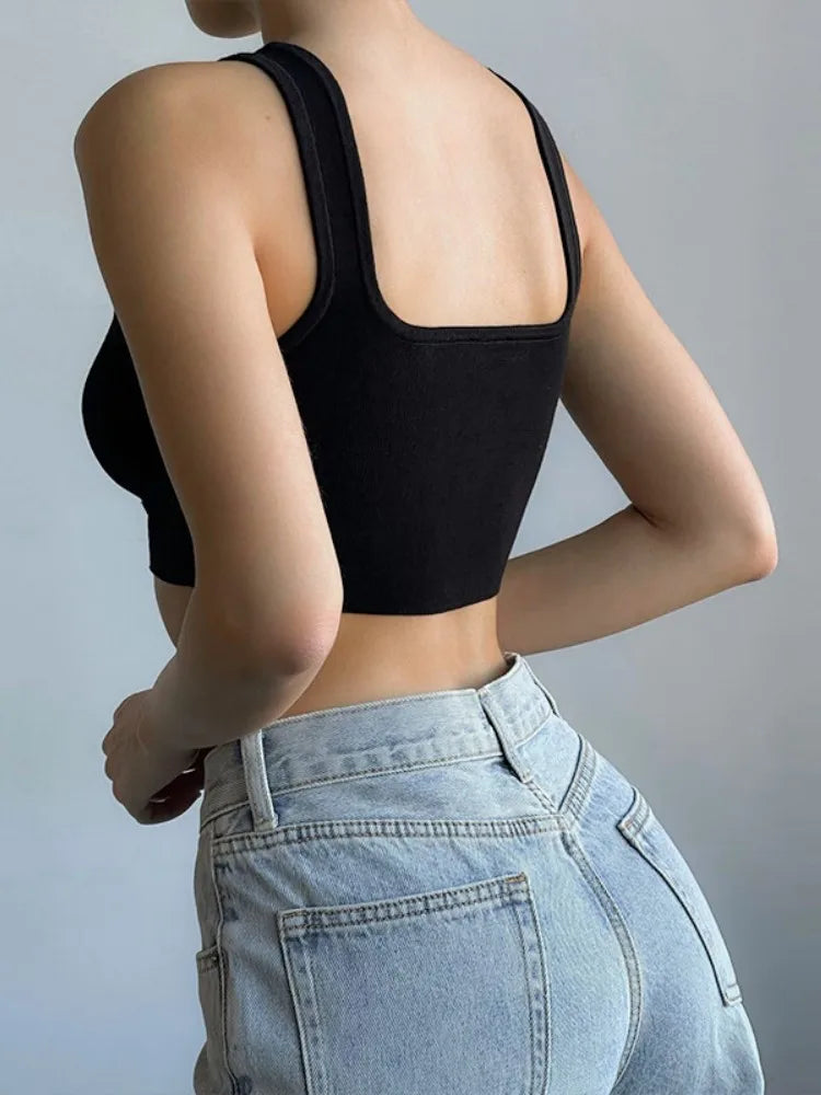 Solid White Tank Top Women Summer Clothes Square Collar Bottom Corset Sleeveless Y2k Accessories Cute Ropa De Mujer Streetwear