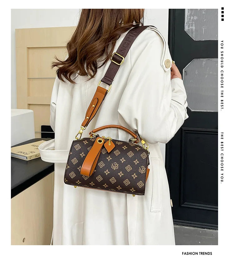 2025 New Boston Bag for Women Fashion Printed Pillow Bag Wide Strap Shoulder Crossbody Bag Casual Work