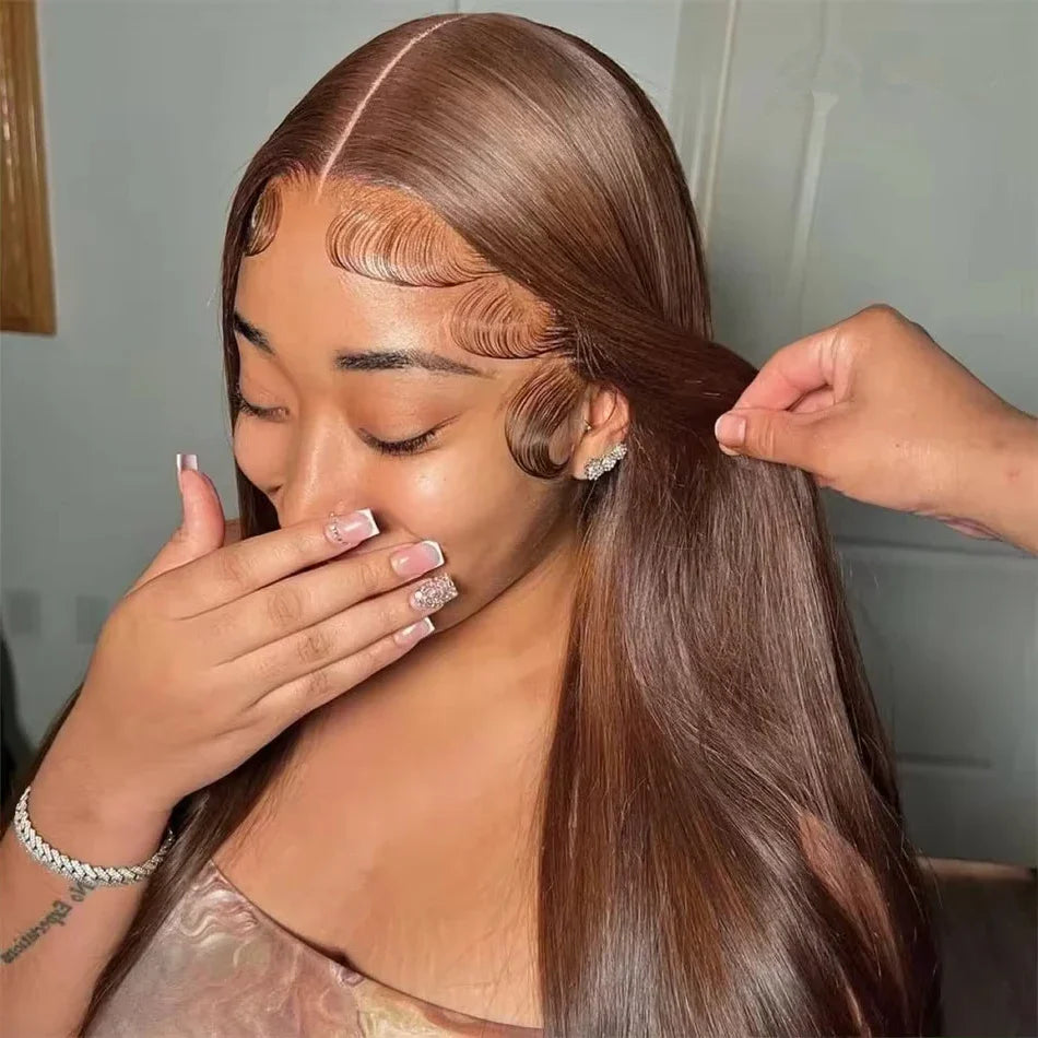 30 Inch Bone Straight Brazilian Human Hair Wig 100% 13x6 HD Lace Frontal Wig Chocolate Brown Lace Front Wigs For Black Women